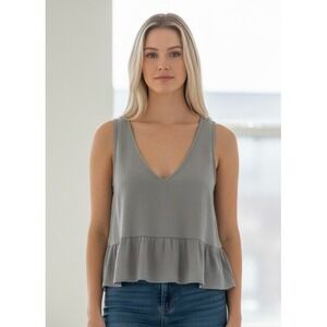 Cloud Ten Gray‎ Sleeveless Peplum Top V-Neck Casual Blouse Small